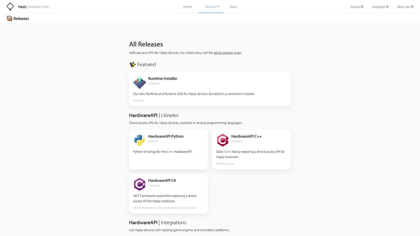SDK releases home page